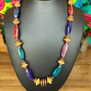 Vintage “Designs By Paula” Faux Marbled Multi Color Beaded Necklace